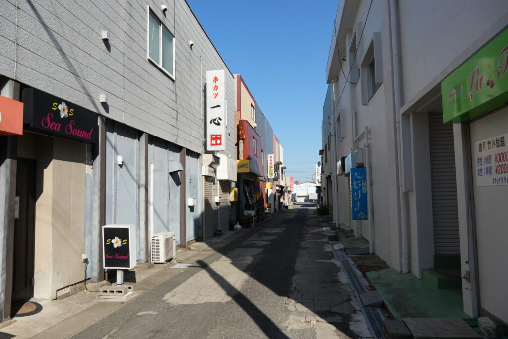 館山駅西口にある飲み屋街の風景。民宿に宿泊しそのまま飲みに行くのも最高だろう